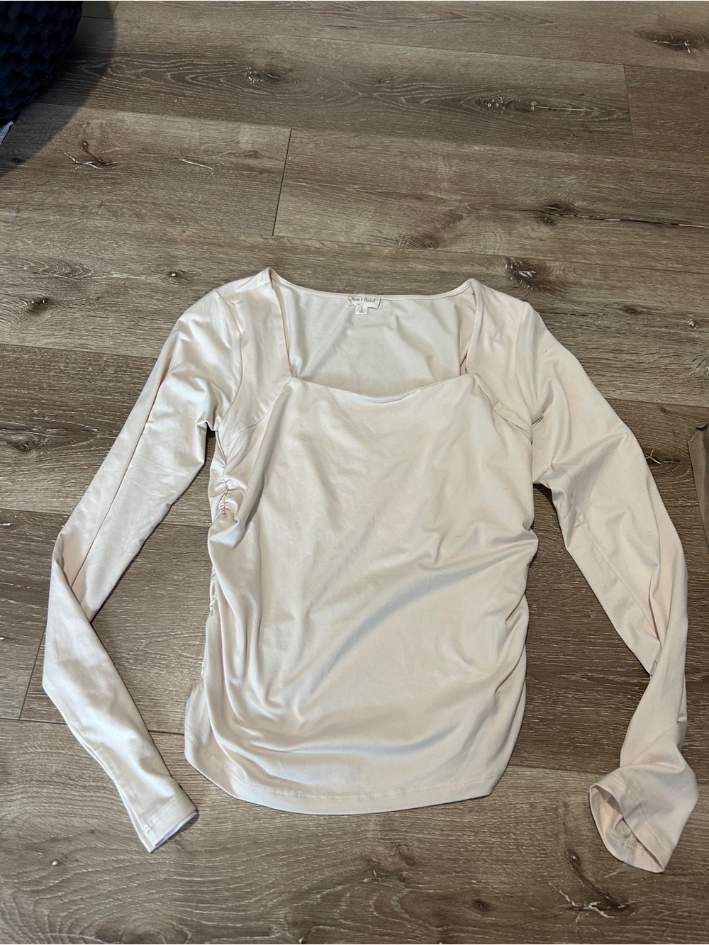 Hem & Thread Square Neck Long Sleeve Top in Light Cream